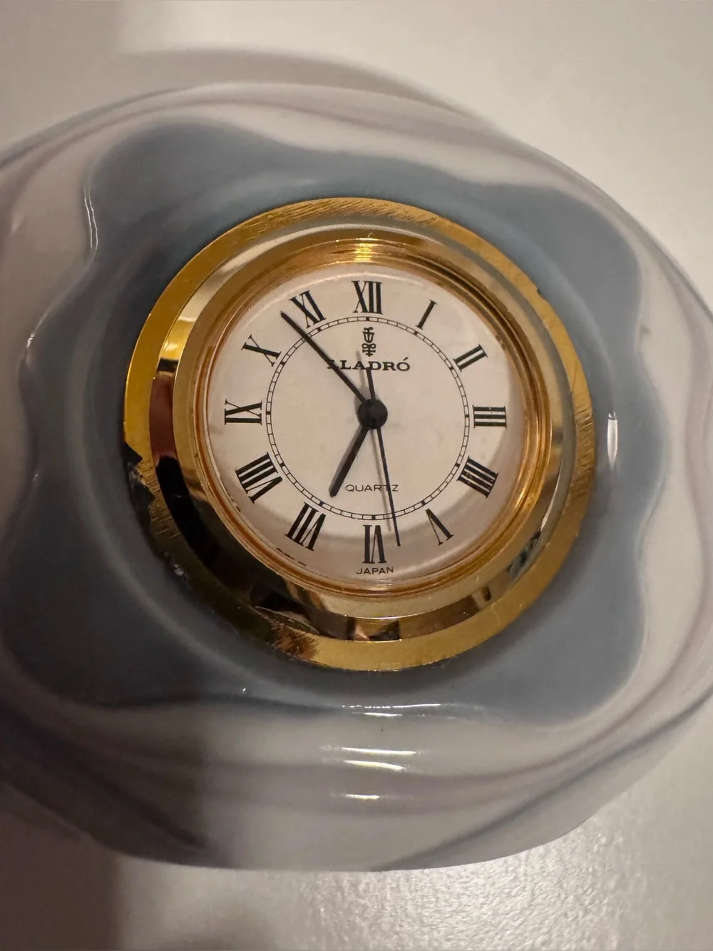 Lladro Gray and Gold Swirl Ceramic Wall Clock